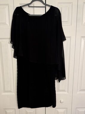 Black Ribbed Dress with Sheer Shawl